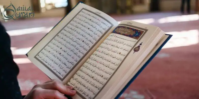 An individual reading the English translation of the Quran, highlighting the text and its spiritual significance.