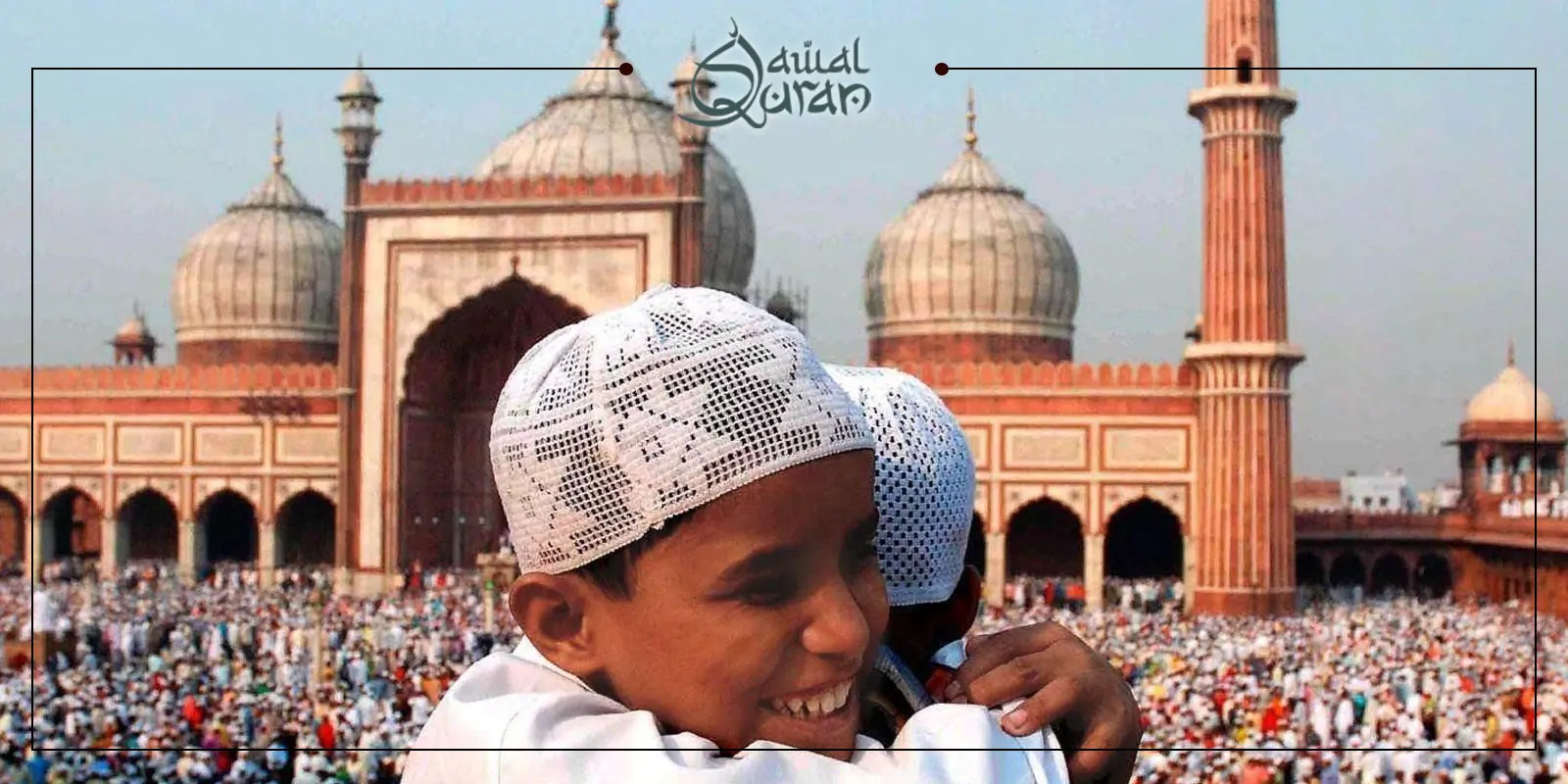 two boys are getting hugged on eid al adha.