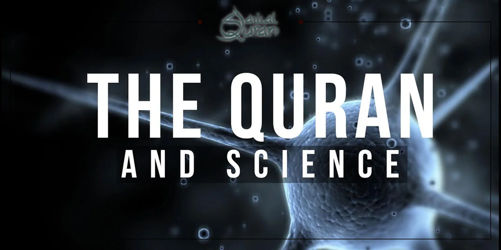 The Quran placed next to a microscope, representing the intersection of spirituality and scientific exploration.